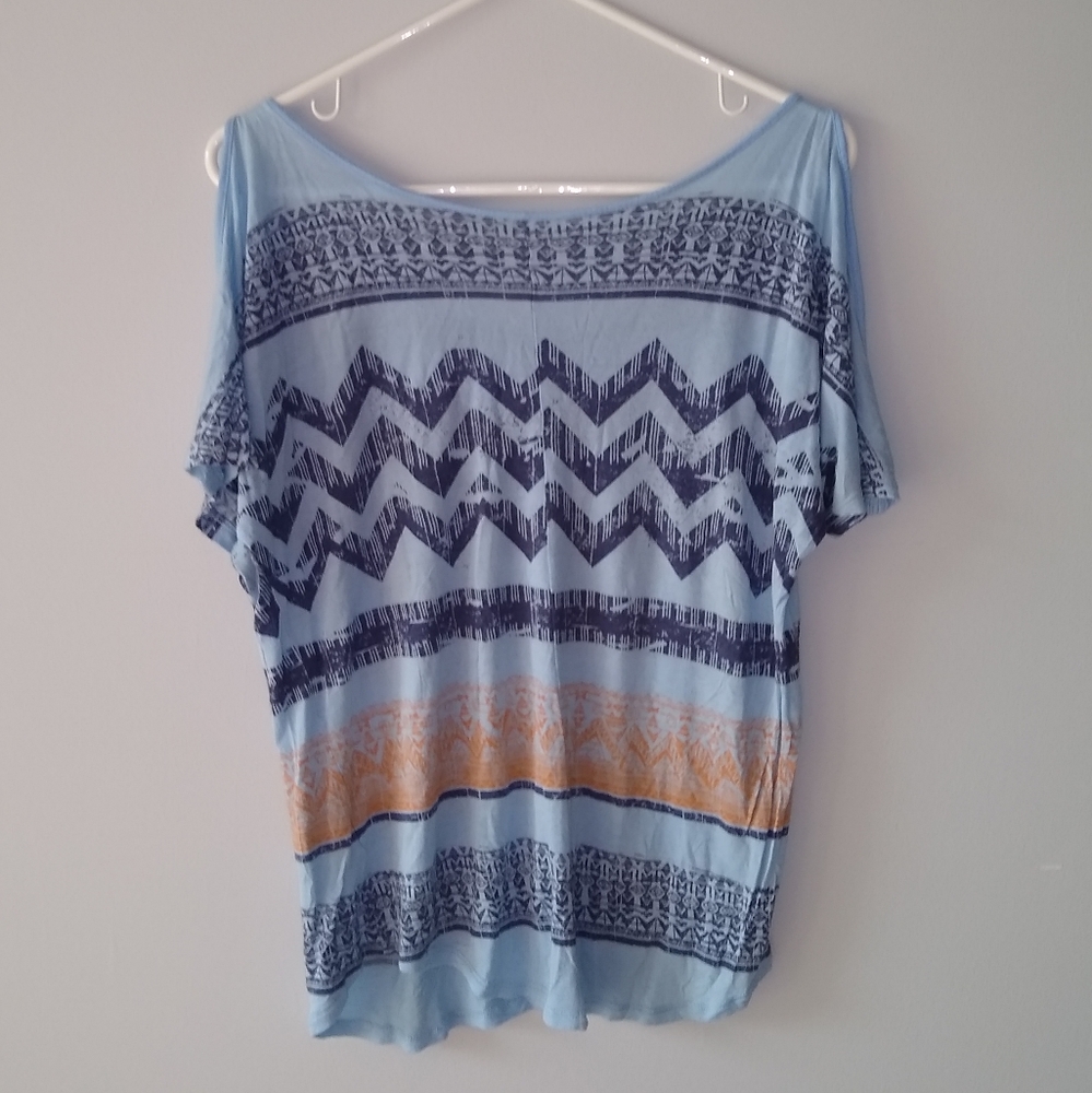 Mudd Short-Sleeve Cold Shoulder T-Shirt Scoop-neck Blue Orange Medium - Picture 2 of 7